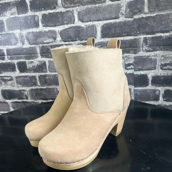 No.6 NWOT 5" Pull On Shearling Clog Boot on High Heel in Bone Suede - Picture 12 of 16